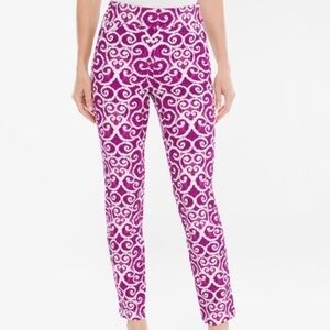 Chico’s Travelers Size 2.5 US L 14 Fuchsia White Ikat Print Crepe‎ Ankle Pants